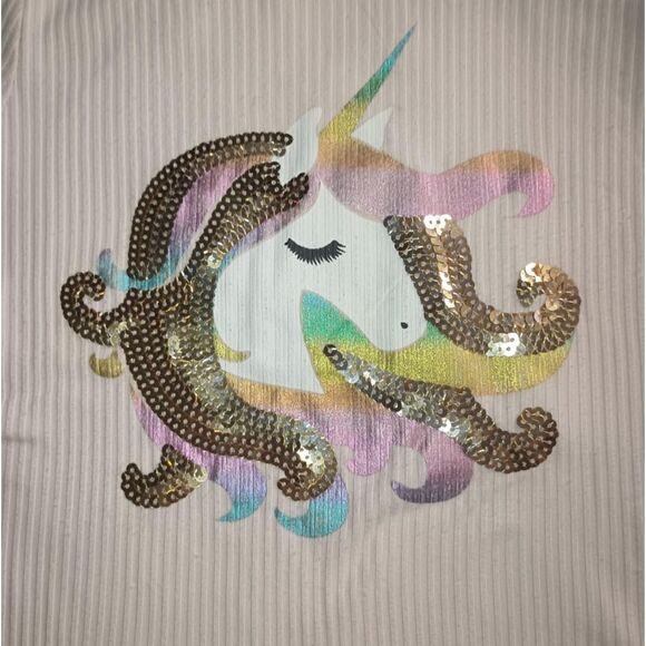 Young Hearts Pink Sequined Unicorn Tee Ribbed T-shirt Girls Sz 10 - Picture 2 of 4
